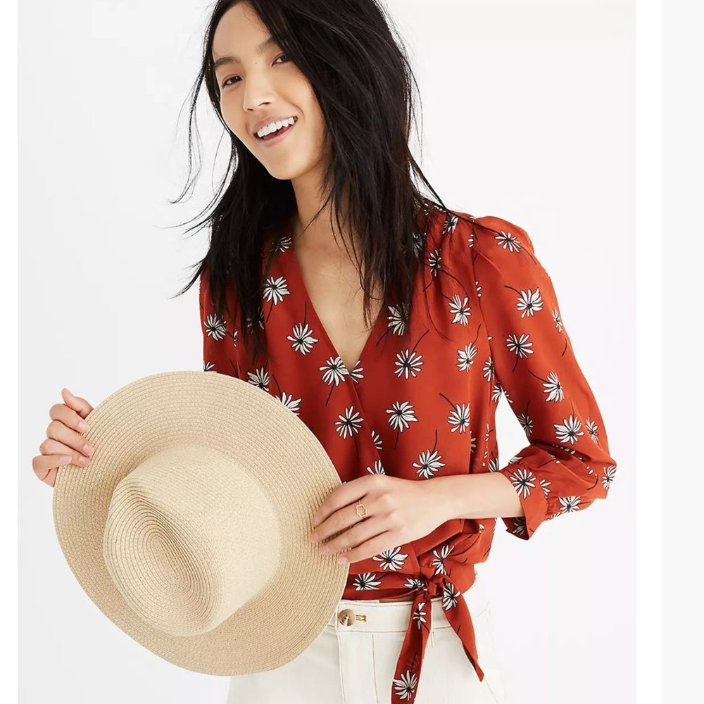 Madwell 70s Silk Wrap Top in Fresh Daisies